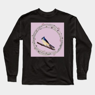 Little bird with wreath and lilac colored background Long Sleeve T-Shirt